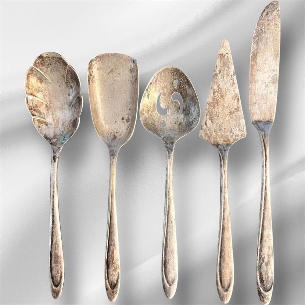 VTG MCM Meriden Silverplate Co. First Lady 5 pc Hostess Serving Set 6.5” - Picture 11 of 15